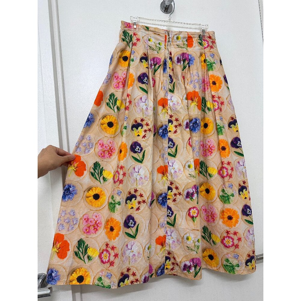 Rachel Antonoff Vinita Pleated Midi Skirt Loria's Cookies Floral Beige Dots 6 - Picture 9 of 10